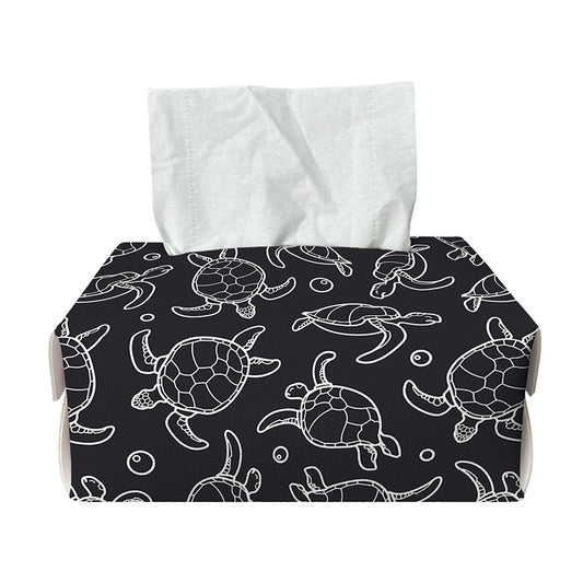 Black And White Sea Turtle Pattern Print Rectangle Tissue Box Cover