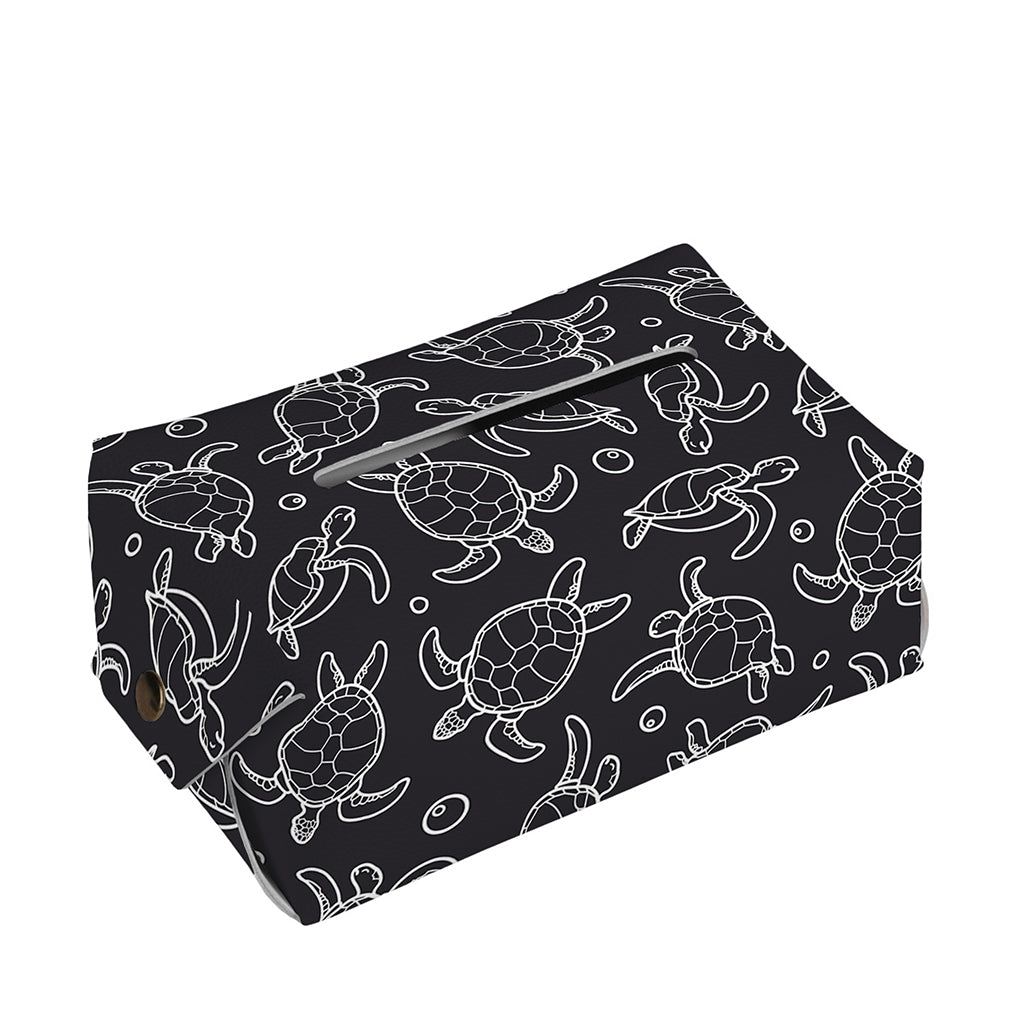 Black And White Sea Turtle Pattern Print Rectangle Tissue Box Cover