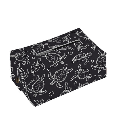 Black And White Sea Turtle Pattern Print Rectangle Tissue Box Cover