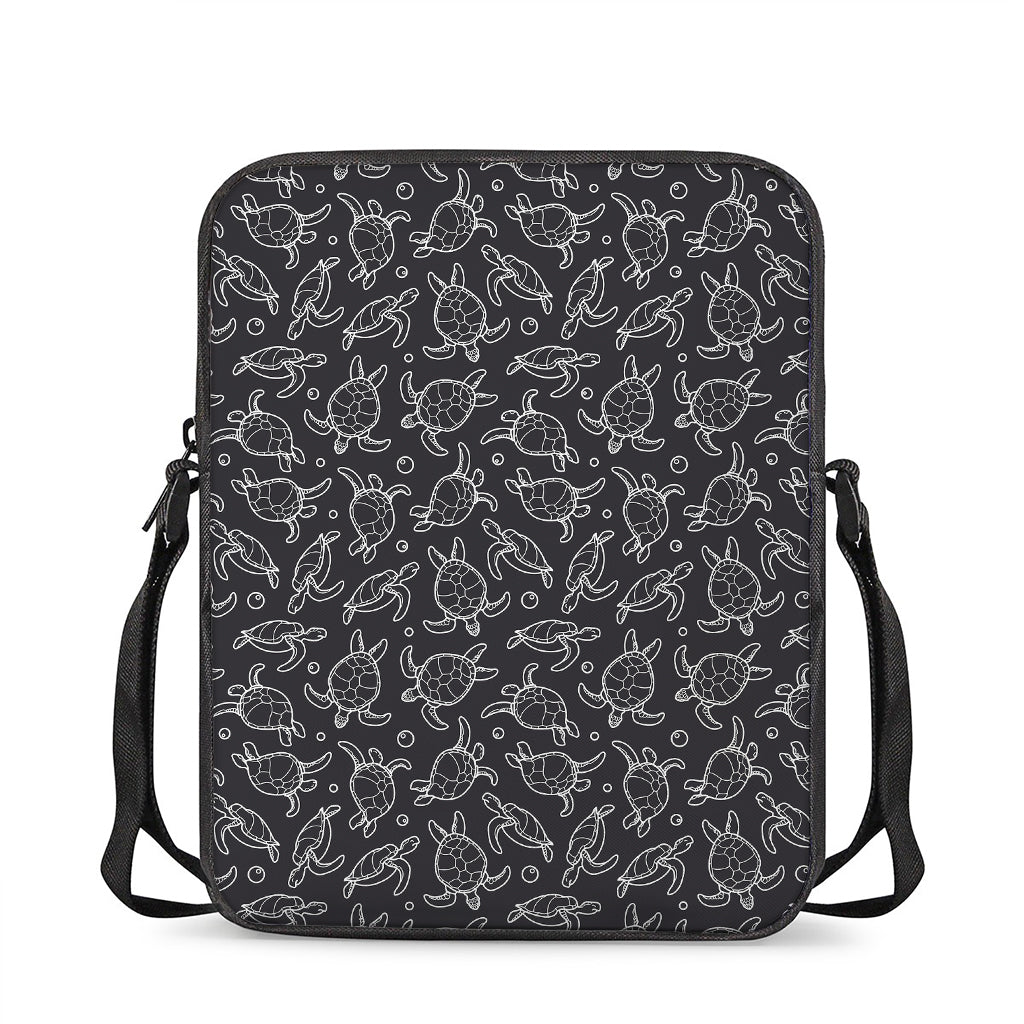 Black And White Sea Turtle Pattern Print Rectangular Crossbody Bag