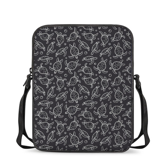 Black And White Sea Turtle Pattern Print Rectangular Crossbody Bag
