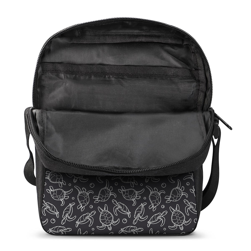 Black And White Sea Turtle Pattern Print Rectangular Crossbody Bag