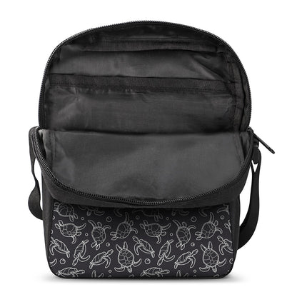 Black And White Sea Turtle Pattern Print Rectangular Crossbody Bag