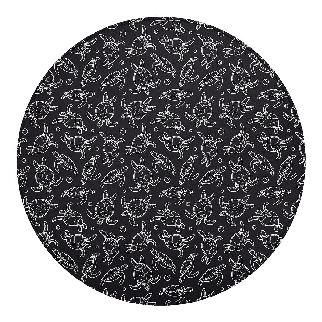 Black And White Sea Turtle Pattern Print Round Blanket
