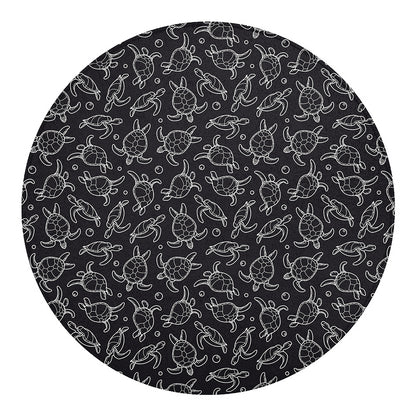 Black And White Sea Turtle Pattern Print Round Blanket