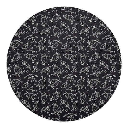 Black And White Sea Turtle Pattern Print Round Blanket