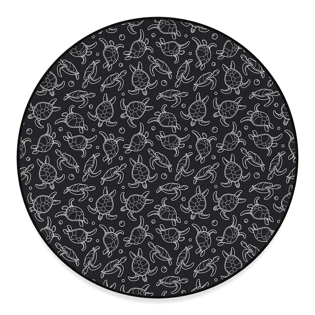 Black And White Sea Turtle Pattern Print Round Floor Mat