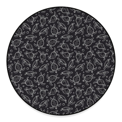 Black And White Sea Turtle Pattern Print Round Floor Mat
