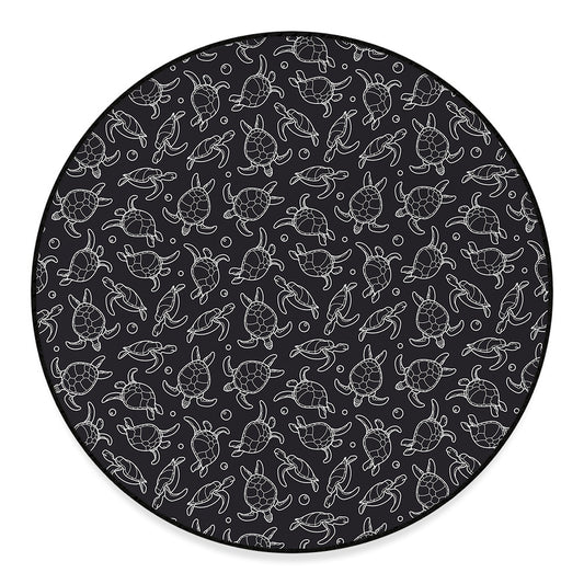 Black And White Sea Turtle Pattern Print Round Floor Mat