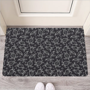 Black And White Sea Turtle Pattern Print Rubber Doormat