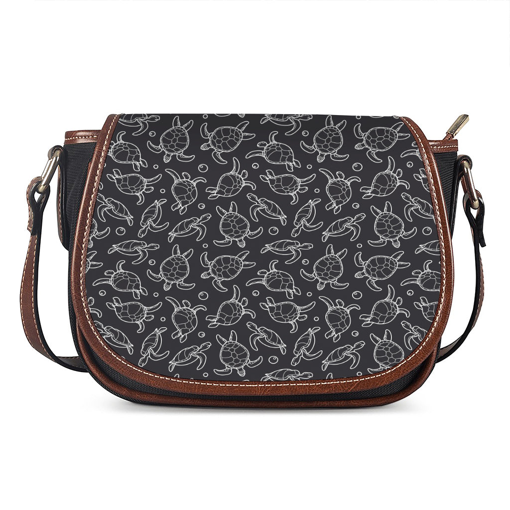 Black And White Sea Turtle Pattern Print Saddle Bag