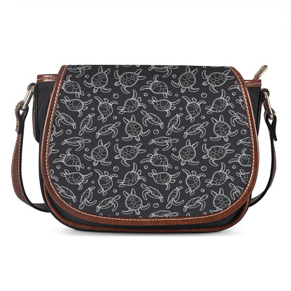 Black And White Sea Turtle Pattern Print Saddle Bag