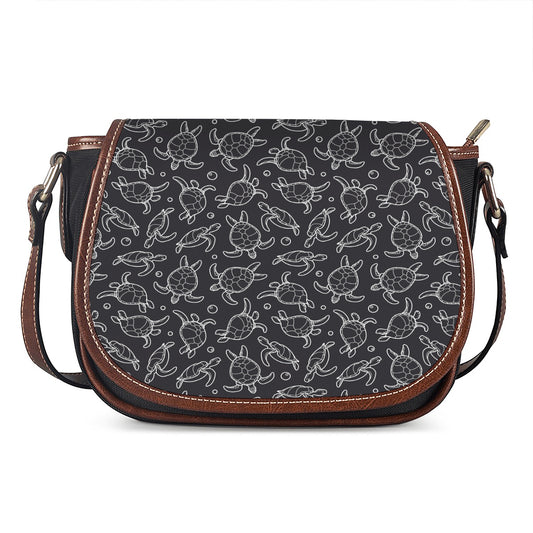 Black And White Sea Turtle Pattern Print Saddle Bag