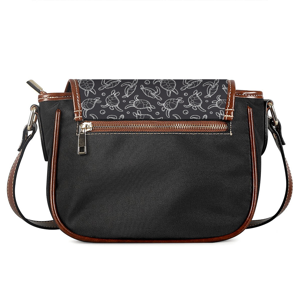 Black And White Sea Turtle Pattern Print Saddle Bag