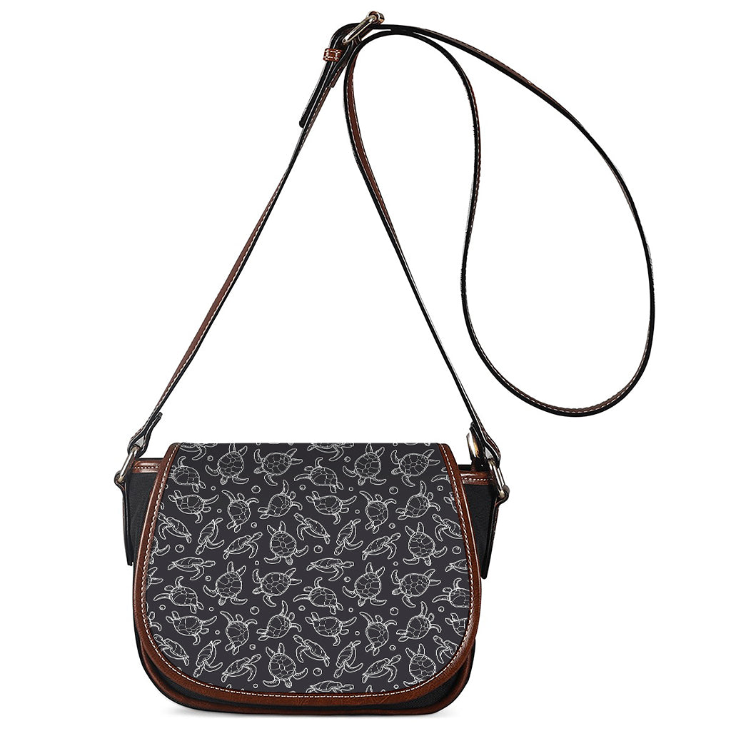 Black And White Sea Turtle Pattern Print Saddle Bag