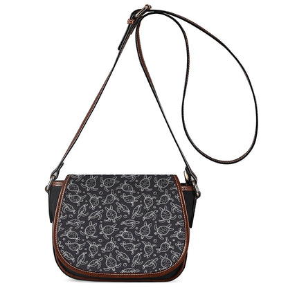 Black And White Sea Turtle Pattern Print Saddle Bag