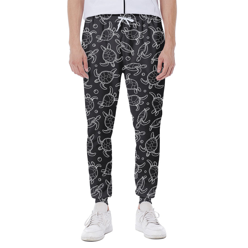 Black And White Sea Turtle Pattern Print Scuba Joggers