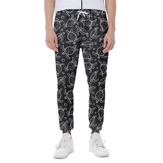Black And White Sea Turtle Pattern Print Scuba Joggers