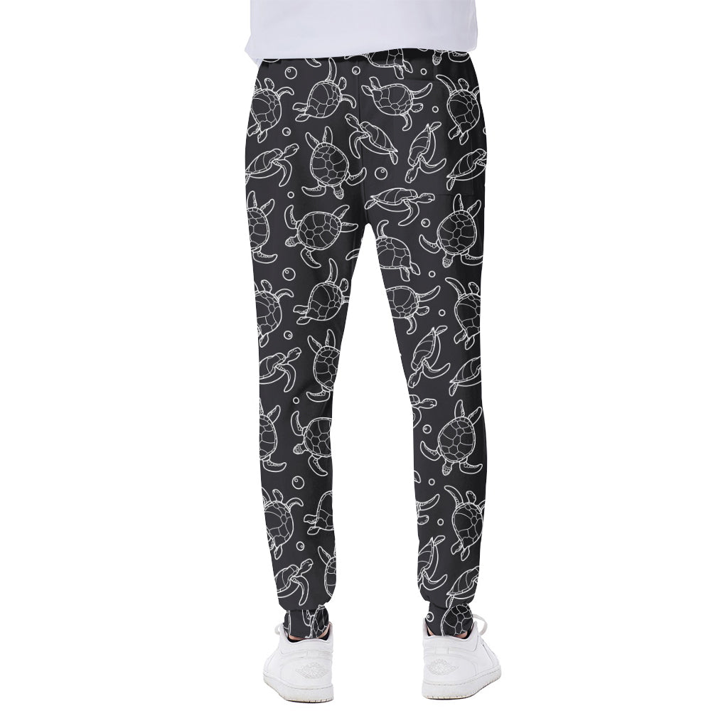 Black And White Sea Turtle Pattern Print Scuba Joggers