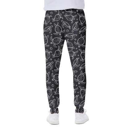 Black And White Sea Turtle Pattern Print Scuba Joggers