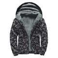 Black And White Sea Turtle Pattern Print Sherpa Lined Zip Up Hoodie