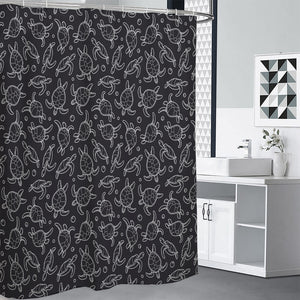 Black And White Sea Turtle Pattern Print Shower Curtain