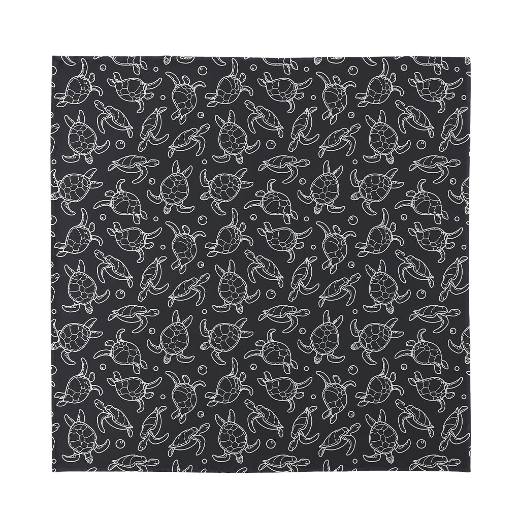 Black And White Sea Turtle Pattern Print Silk Bandana