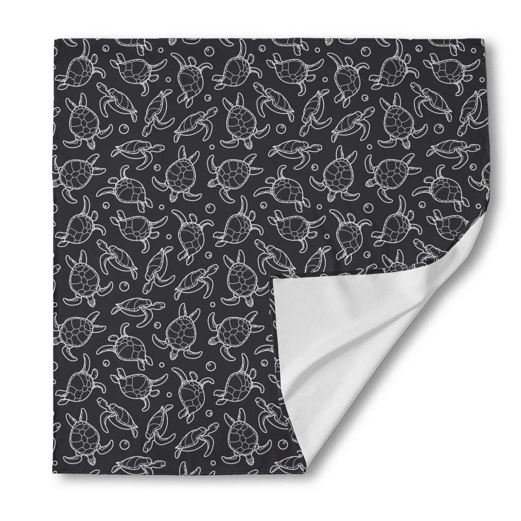 Black And White Sea Turtle Pattern Print Silk Bandana