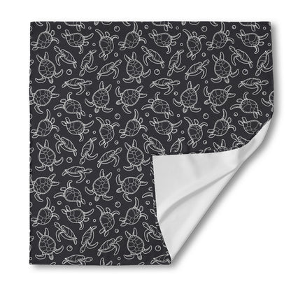 Black And White Sea Turtle Pattern Print Silk Bandana
