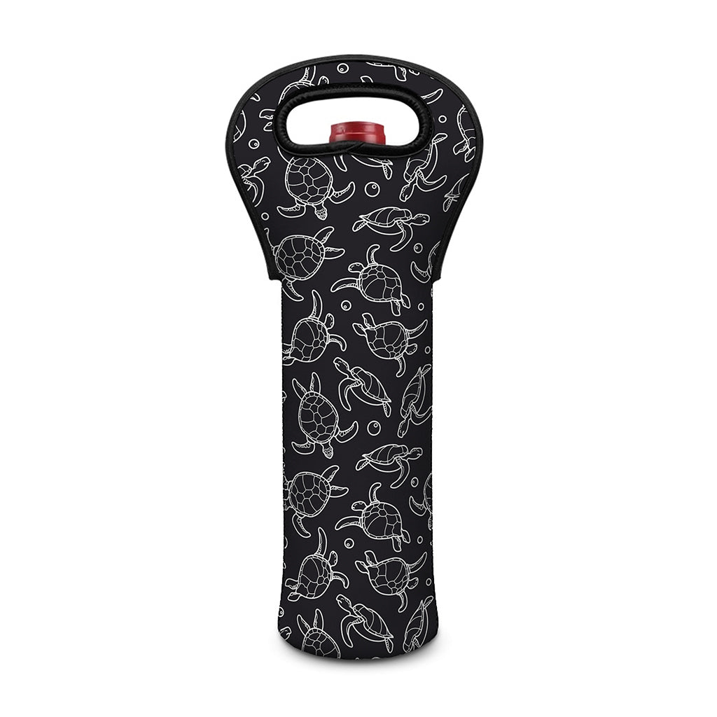 Black And White Sea Turtle Pattern Print Single Neoprene Wine Tote