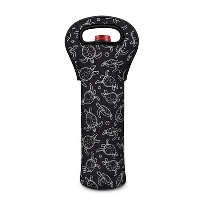 Black And White Sea Turtle Pattern Print Single Neoprene Wine Tote