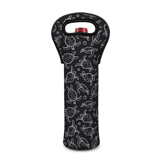 Black And White Sea Turtle Pattern Print Single Neoprene Wine Tote