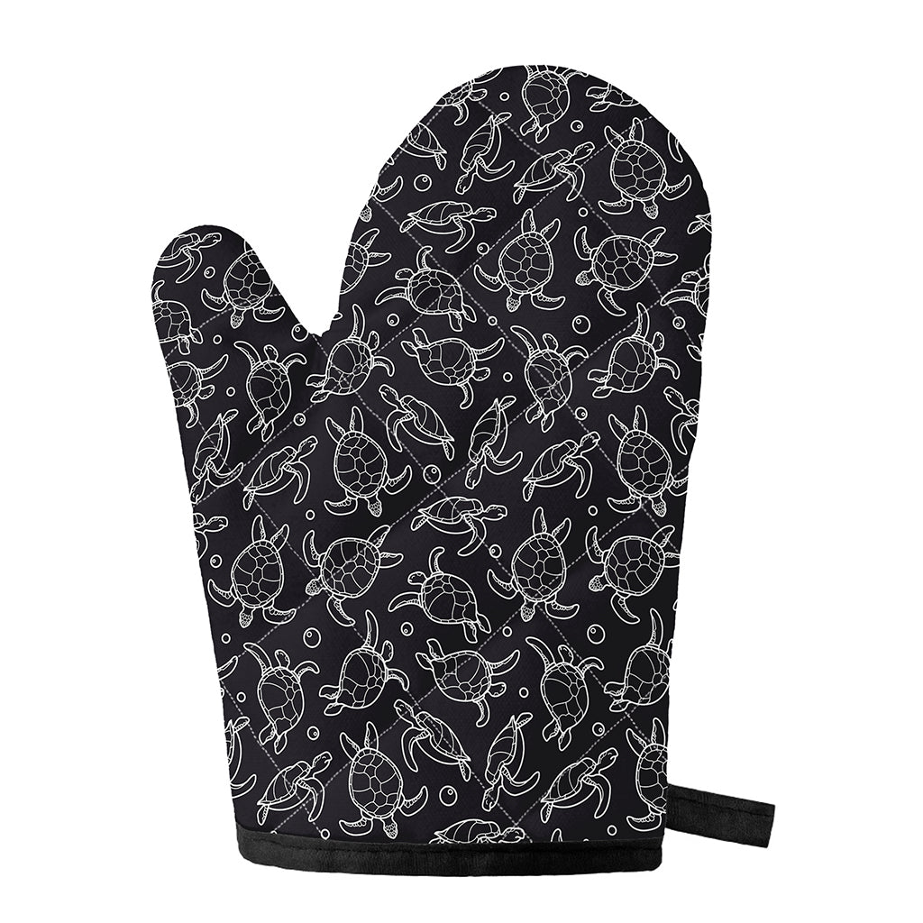 Black And White Sea Turtle Pattern Print Single Oven Mitt