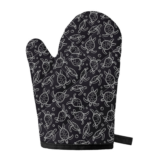 Black And White Sea Turtle Pattern Print Single Oven Mitt