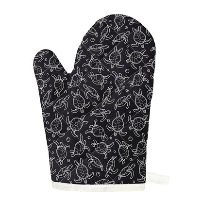 Black And White Sea Turtle Pattern Print Single Oven Mitt