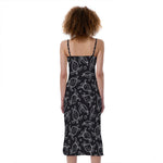 Black And White Sea Turtle Pattern Print Slim Fit Midi Cami Dress