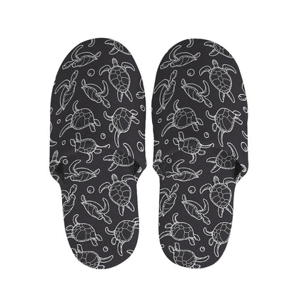 Black And White Sea Turtle Pattern Print Slippers