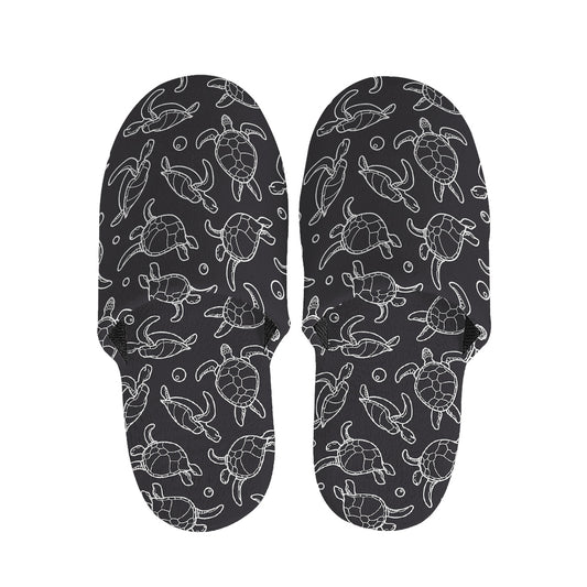 Black And White Sea Turtle Pattern Print Slippers