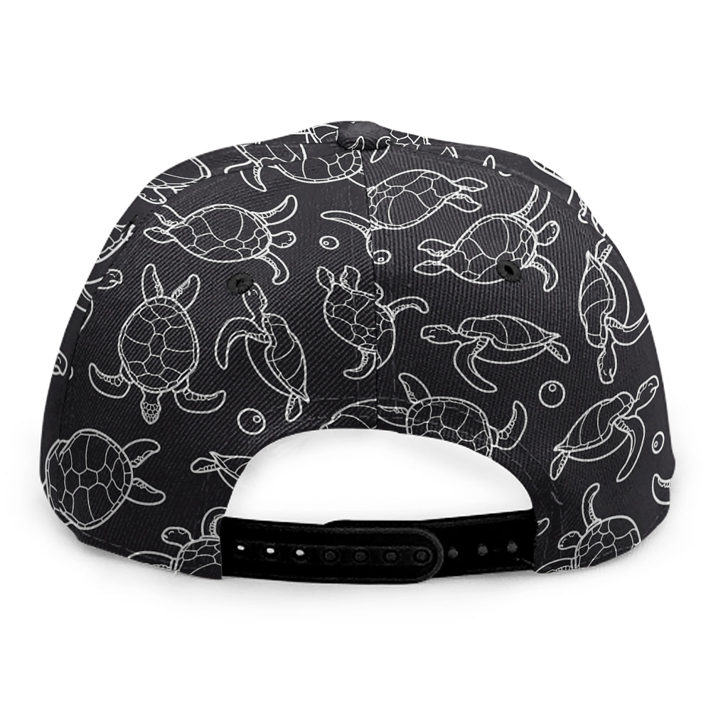 Black And White Sea Turtle Pattern Print Snapback Cap