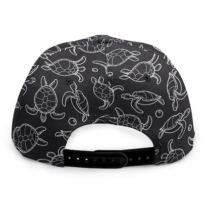 Black And White Sea Turtle Pattern Print Snapback Cap