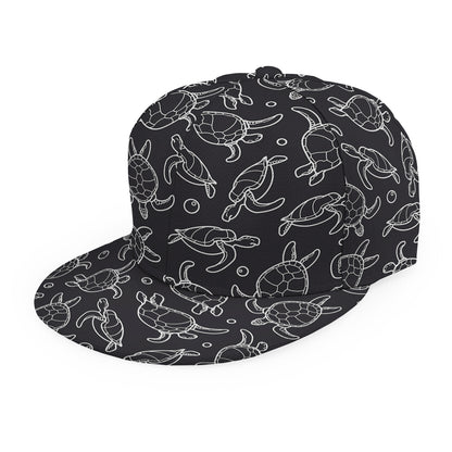 Black And White Sea Turtle Pattern Print Snapback Cap