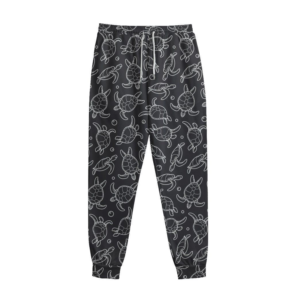 Black And White Sea Turtle Pattern Print Sweatpants