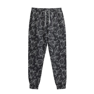 Black And White Sea Turtle Pattern Print Sweatpants