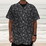 Black And White Sea Turtle Pattern Print Textured Short Sleeve Shirt
