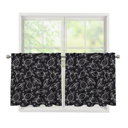 Black And White Sea Turtle Pattern Print Tier Curtains