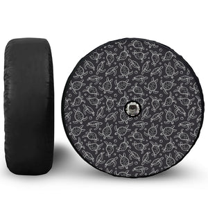 Black And White Sea Turtle Pattern Print Tire Cover With Camera Hole