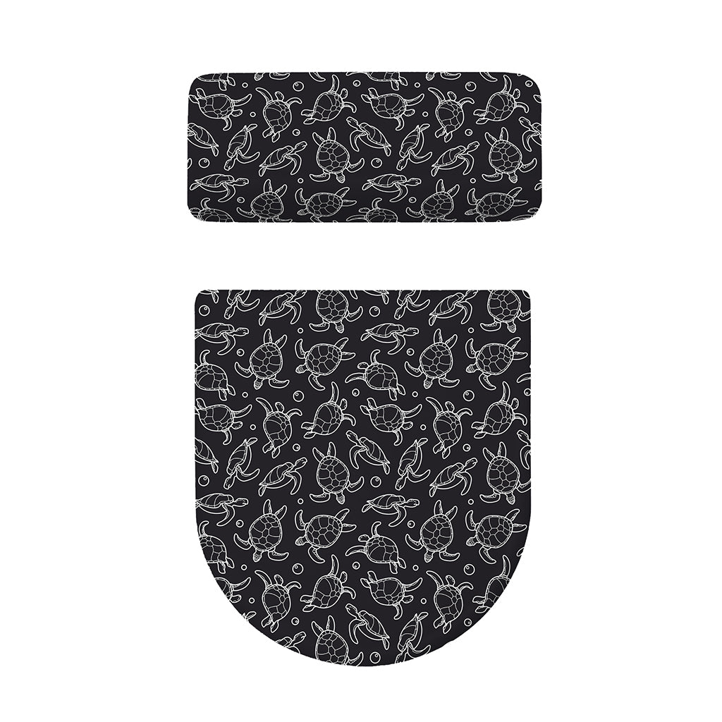 Black And White Sea Turtle Pattern Print Toilet Lid And Tank Cover Set