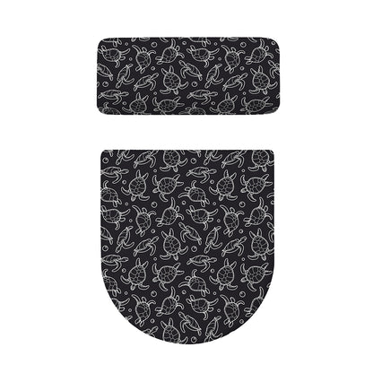 Black And White Sea Turtle Pattern Print Toilet Lid And Tank Cover Set