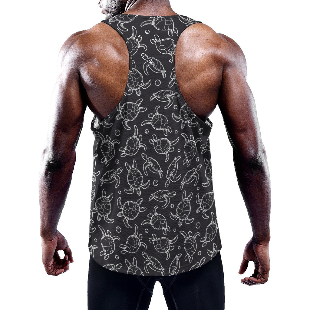 Black And White Sea Turtle Pattern Print Training Tank Top