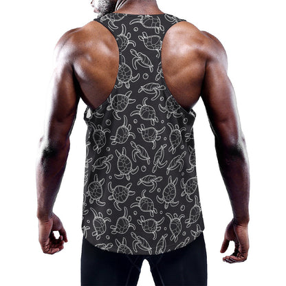 Black And White Sea Turtle Pattern Print Training Tank Top